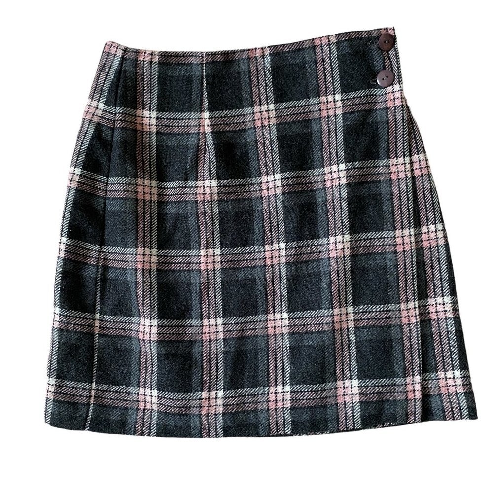35th & 10th Juniors size 5 pink and gray plaid wool blend skirt lined